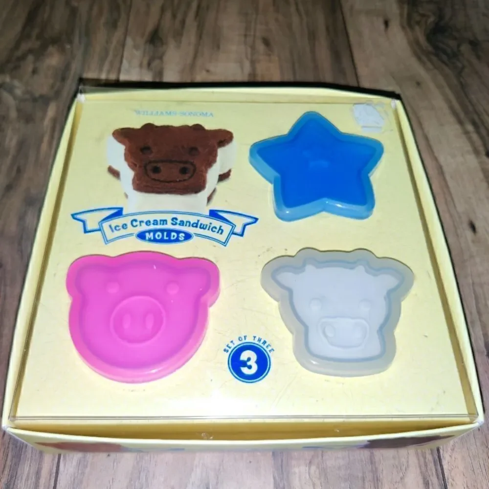 Williams-Sonoma 3 Pc Set (Cow- Star - Pig) Ice Cream Sandwich Freezer Molds